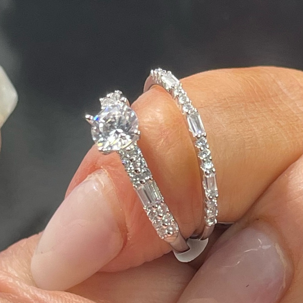 Size 9 Sterling Silver Wedding Stack Set Engageme… - image 1